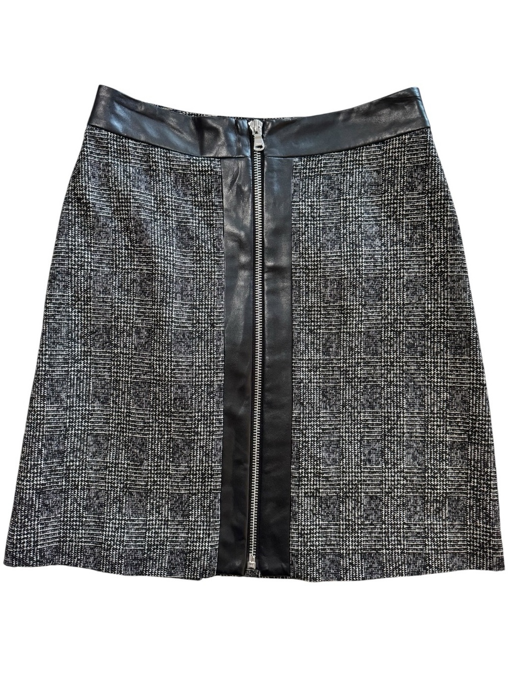 HUGO Boss Glen Plaid Skirt Faux Leather Zip Wool Blend Prince of Wales US 4